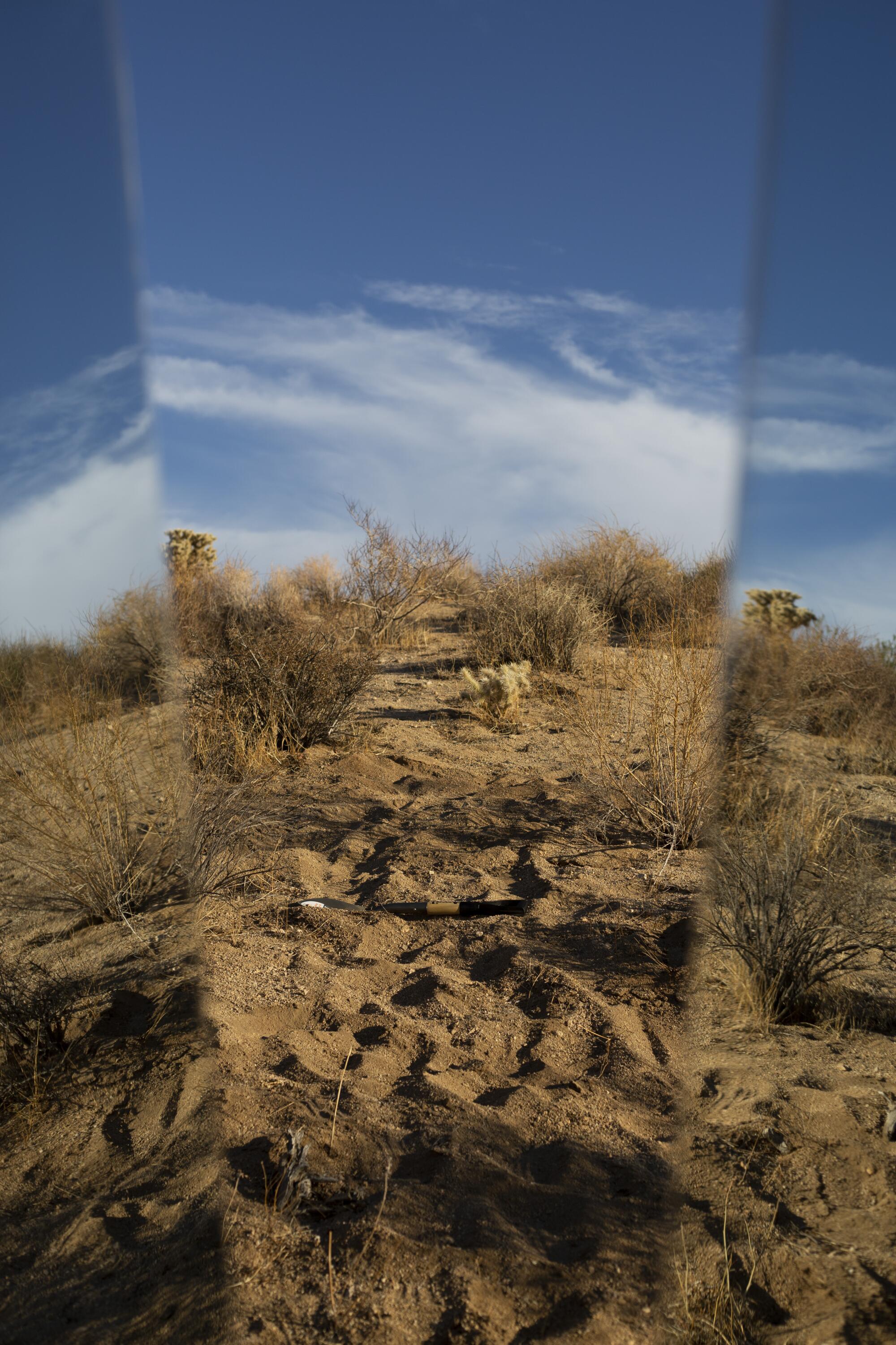 A triptych photo of a desert landscape