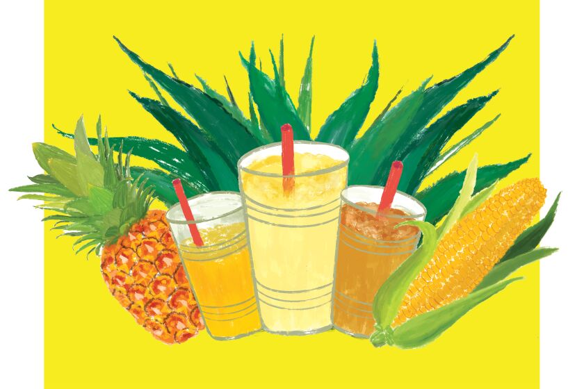 An illustration of drinks, pineapple and corn