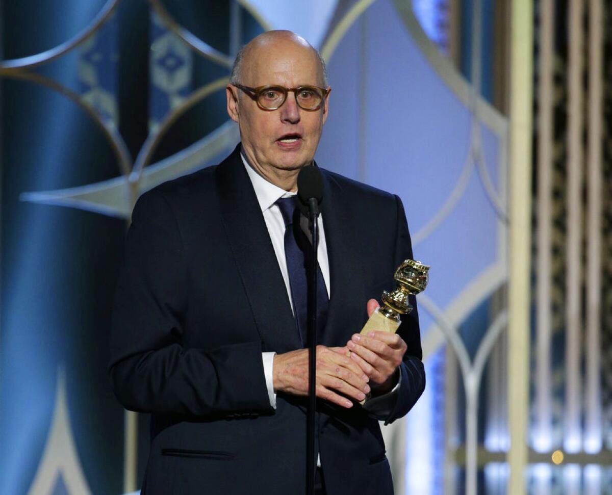 Jeffrey Tambor accepts the award for best actor in a TV series, comedy or musical for his role in "Transparent" at the 72nd Annual Golden Globe Awards.