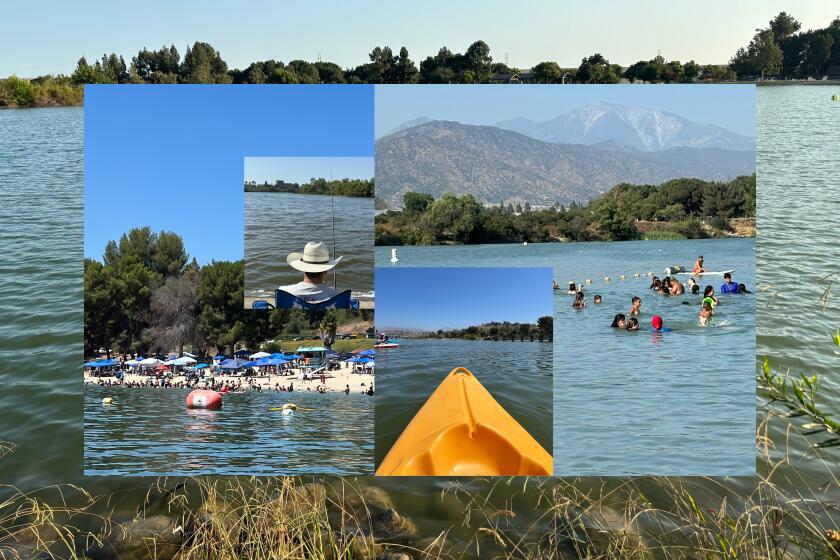 photo collage of several photos of people enjoying lakes in california