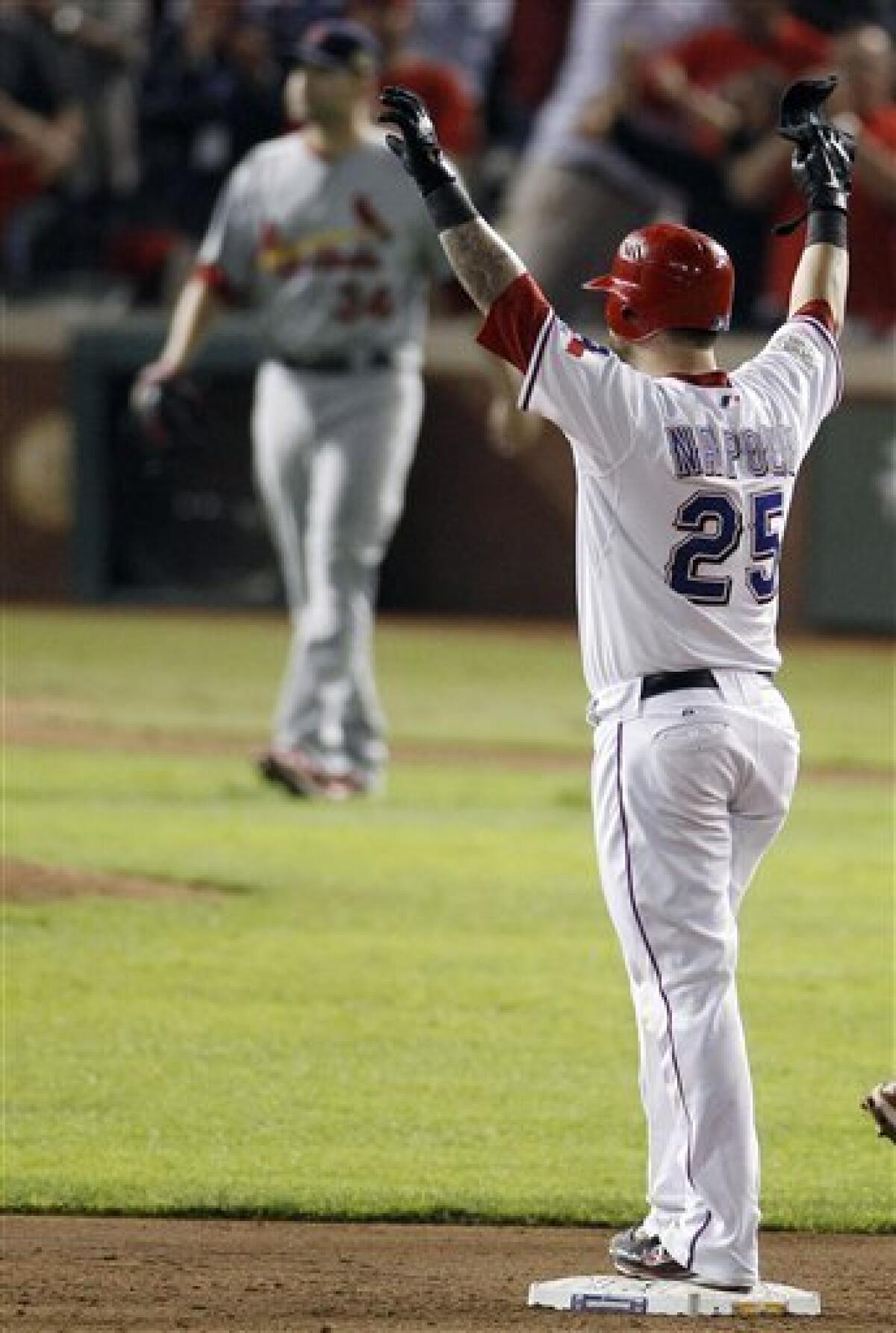 Mike Napoli hits a two-run double in the eighth inning of Game 5