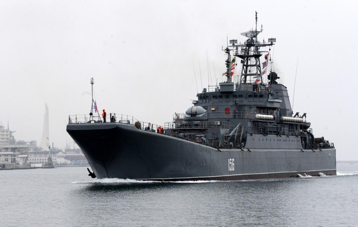 A Russian Navy ship sails to Sevastopol bay in Ukraine.