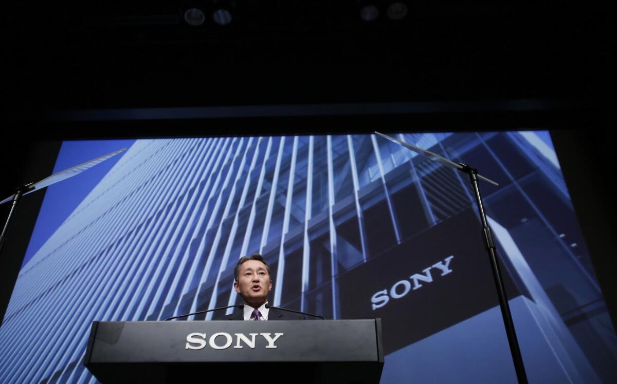 Sony Chief Executive Kazuo Hirai at the company's Tokyo headquarters last year. Speaking Monday at the Consumer Electronics Show in Las Vegas, he hailed those who stood up against "the extortionist efforts from the criminals that actually attacked Sony Pictures and its employees."