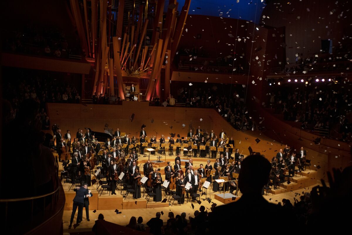 Confetti comes down at the conclusion of this evenings performance at Walt Disney Concert Hall.