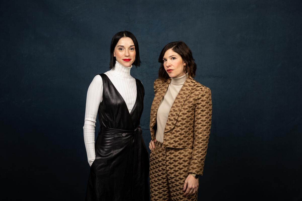 Annie Clark (a.k.a. St. Vincent), left, and Carrie Brownstein of “The Nowhere Inn,” photographed in the L.A. Times Studio at the Sundance Film Festival.