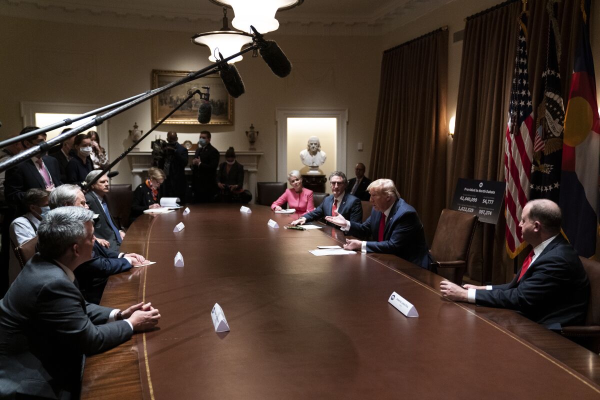 President Trump speaks at a May 13 meeting on the coronavirus response. Operation Warp Speed aims to develop and distribute a vaccine by the end of the year.