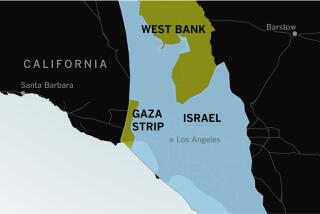 Map image of Israel, Gaza and West Bank with southern California.