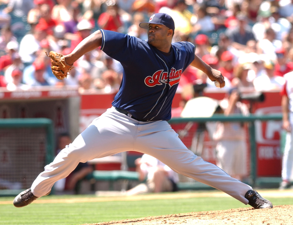 Cleveland starting pitcher CC Sabathia delivers against the Angels in June 2004.