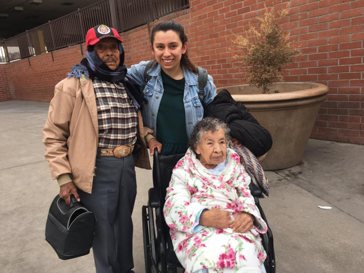 Zaira Gonzalez with her grandparents at the Calexico port of entry