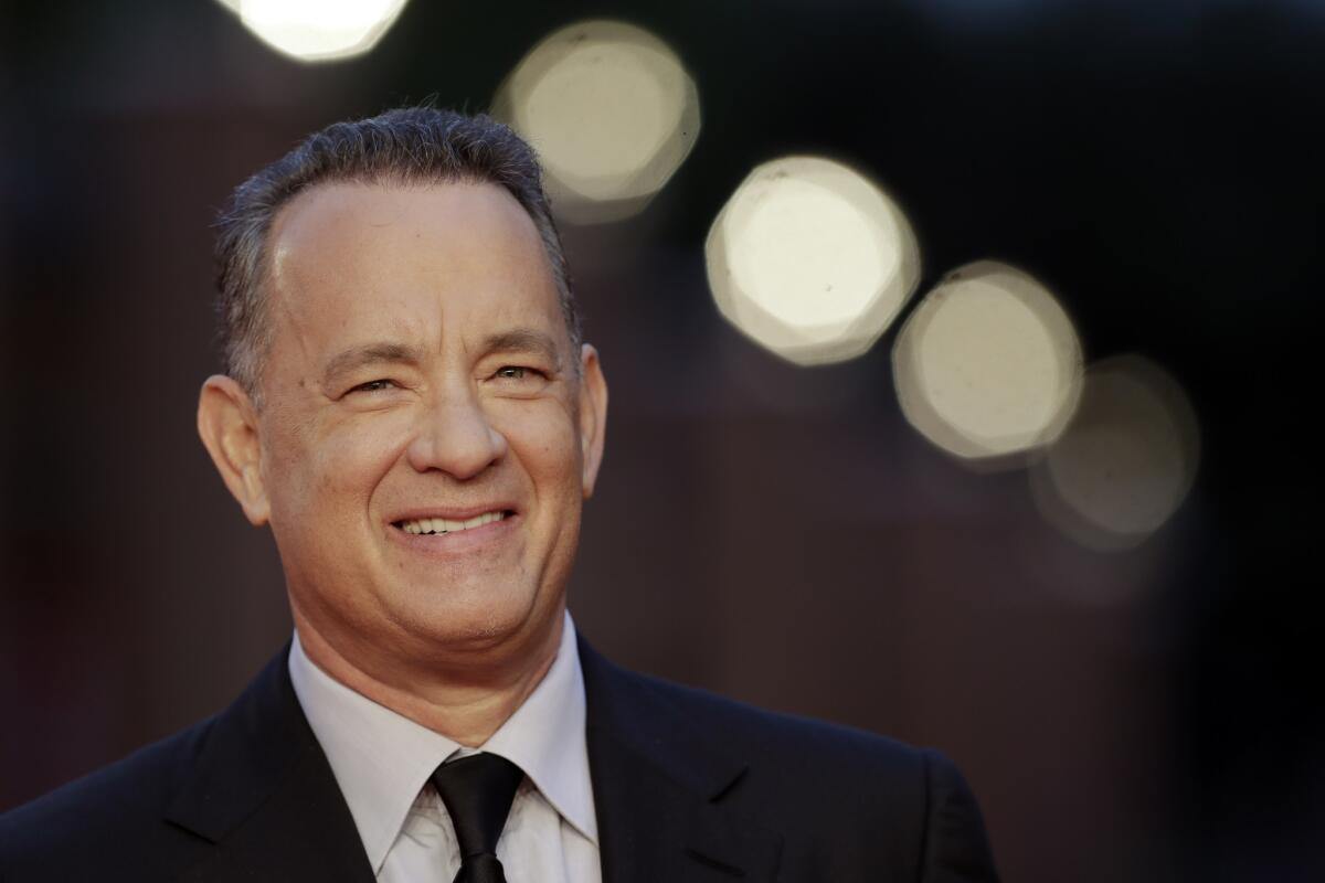 "Inferno" actor Tom Hanks arrives to receive a lifetime achievement honor at the Rome Film Festival.
