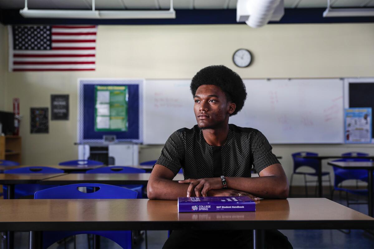 Kawika Smith, a senior at Verbum Dei High School, is suing the University of California for allegedly violating his civil rights by requiring the SAT or ACT for admission.