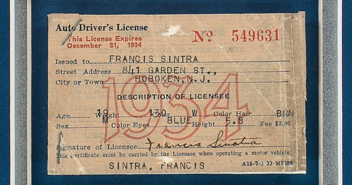 New Jersey Frank Sinatra Drivers License Rat Pack Novelty 