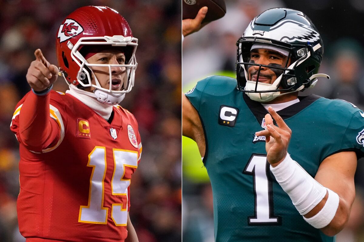 two photos, the one on the left of a football player in red and the one on the right of a player in teal 