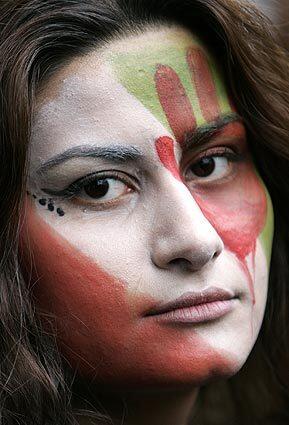 Protester at Iranian Embassy in London