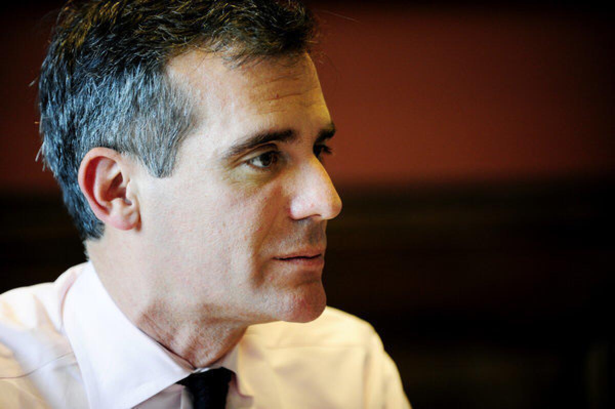 Los Angeles Mayor Eric Garcetti met privately with the union's top official at a restaurant in Silver Lake.