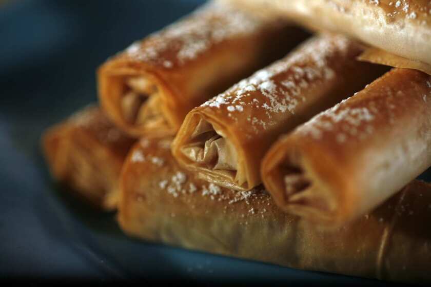 Haman's Fingers: Phyllo with nuts.