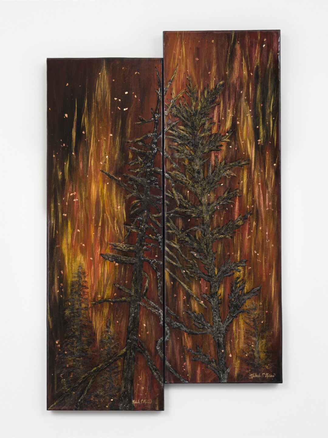 Michele Molina, a formerly incarcerated artist, created "Holy Fire Fury" as homage for the incarcerated firefighters.