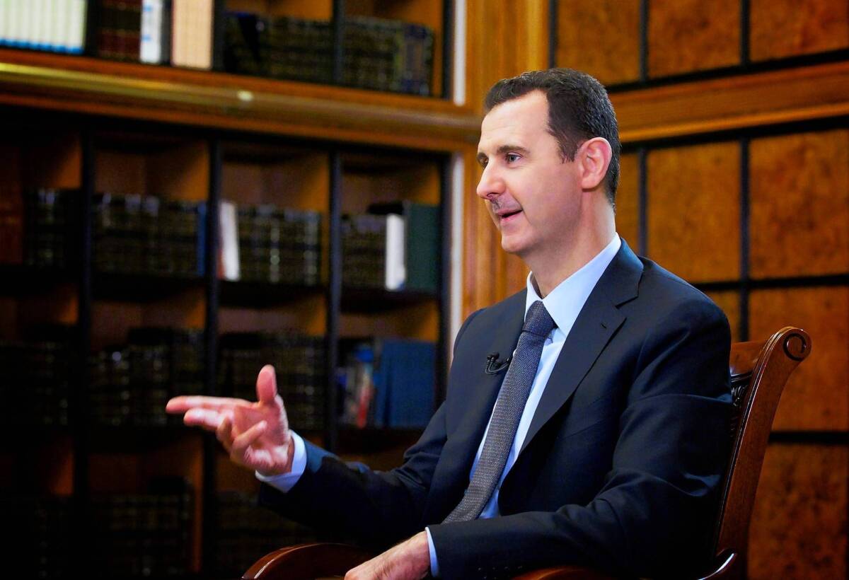 Syrian President Bashar Assad is seen in an interview with a Russian television station last week.