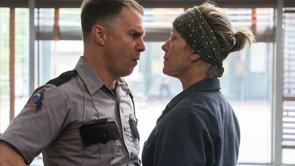 Sam Rockwell, left, and Frances McDormand in a scene from "Three Billboards Outside Ebbing, Missouri."