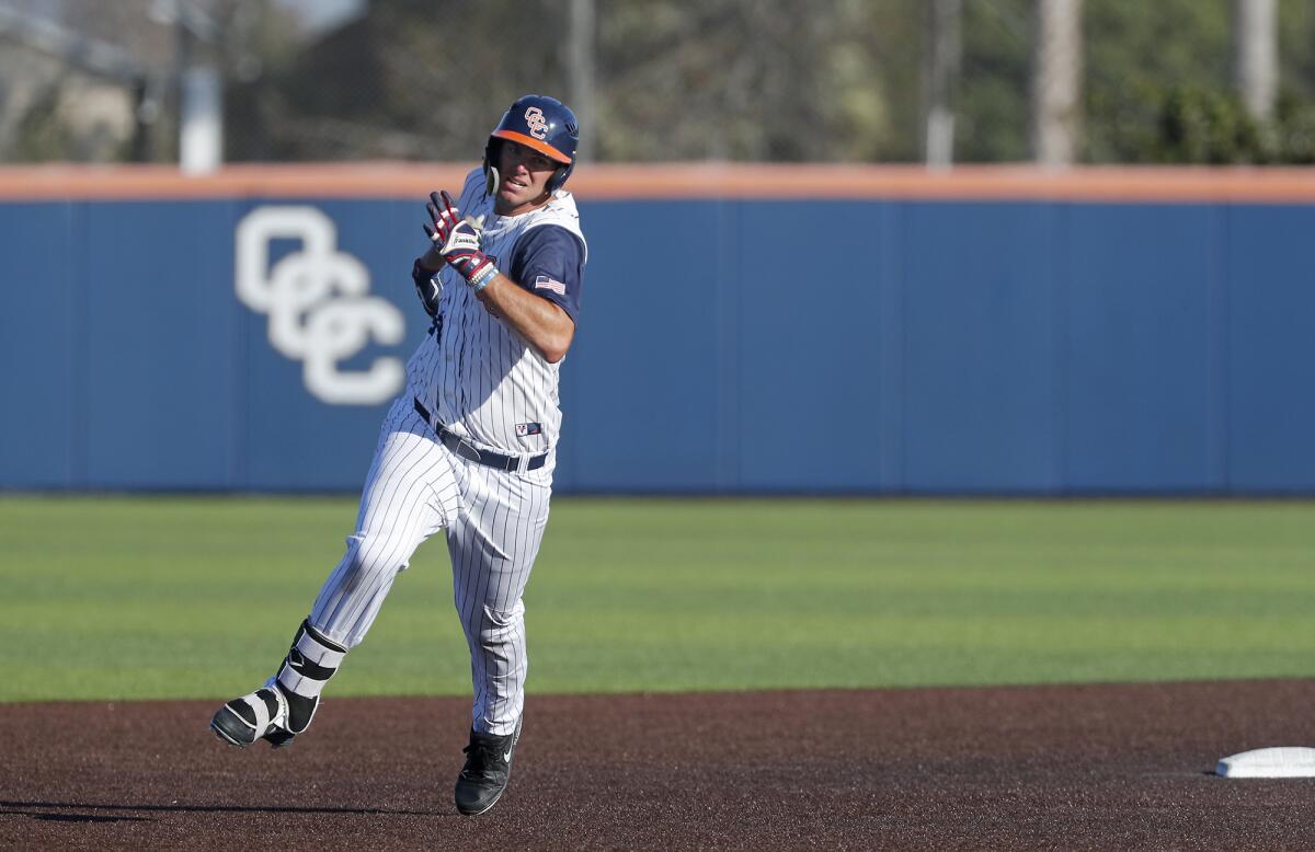 Orange Coast College sophomore Justin Brodt sprints to third base for a triple in the third inning against Southwestern on Tuesday.