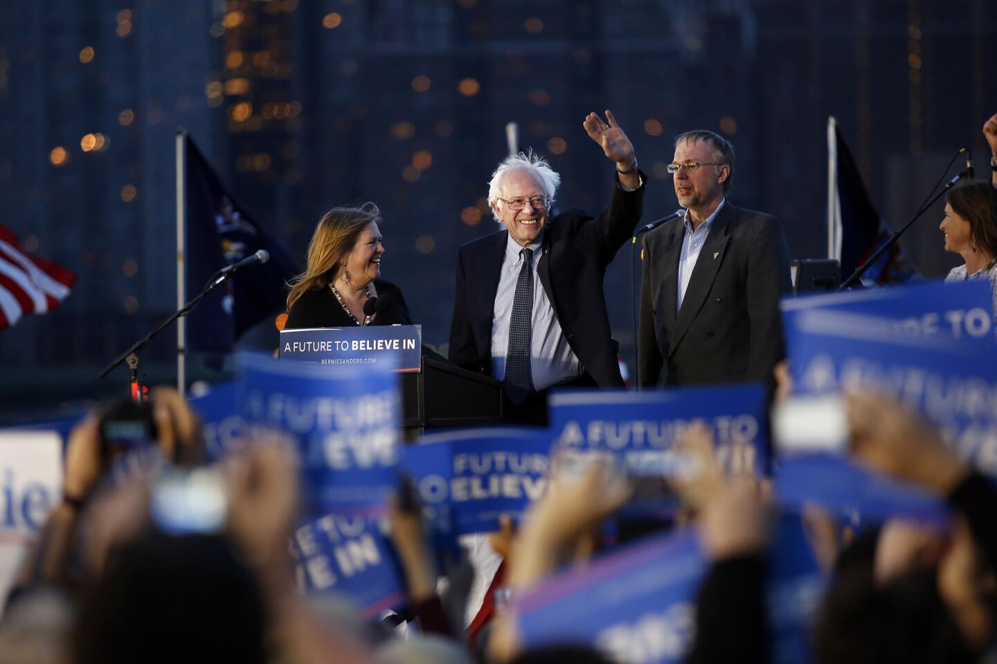 Bernie Sanders at a campaign rally in Long Island City, N.Y., on the eve of the New York primary.