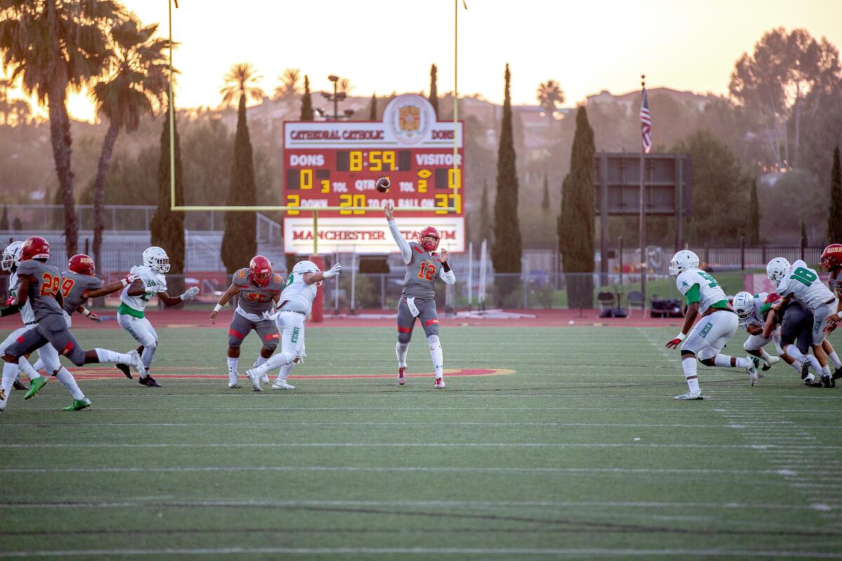 Cathedral Catholic High defeated Lincoln in a football game in April.