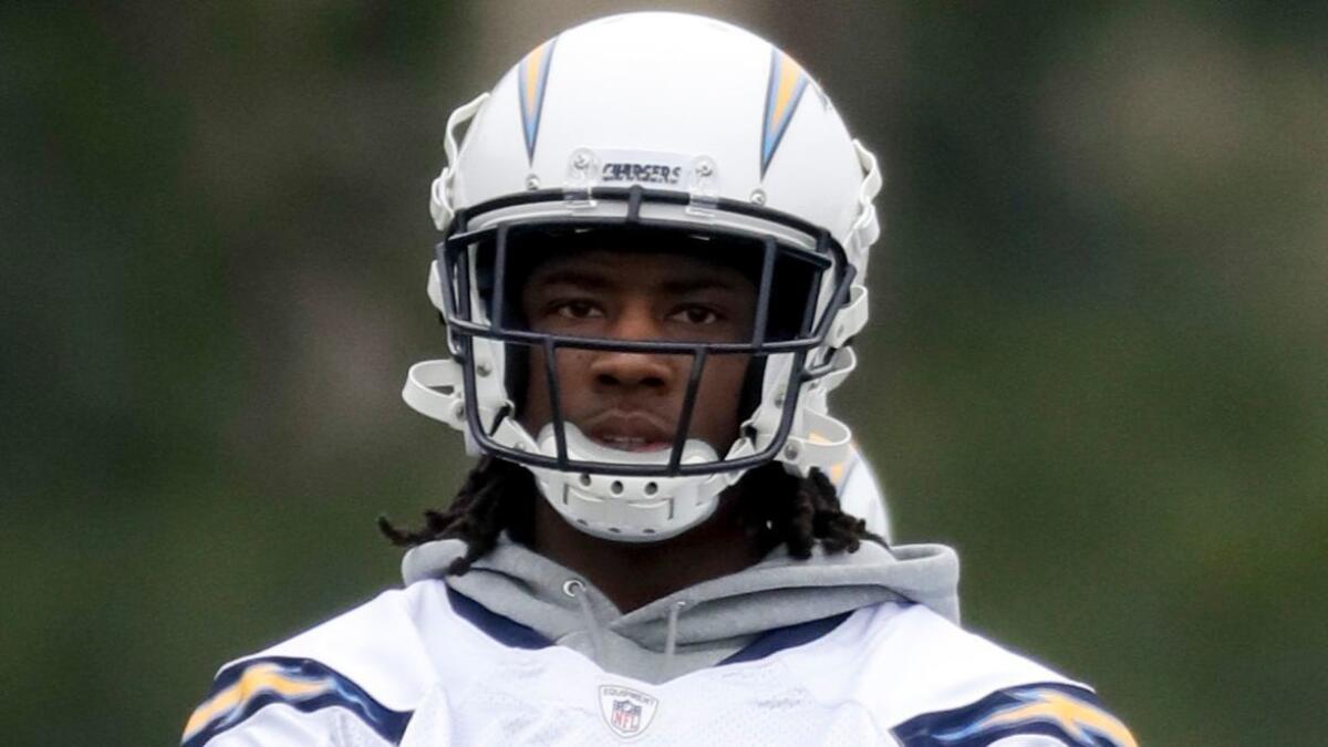 Chargers receiver Mike Williams warms up during rookie minicamp on May 12.
