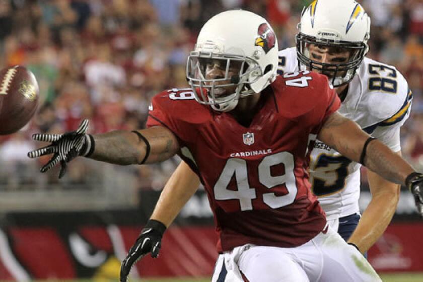 Arizona safety Rashad Johnson, shown playing against San Diego during the preseason, lost part of a finger Sunday against New Orleans.