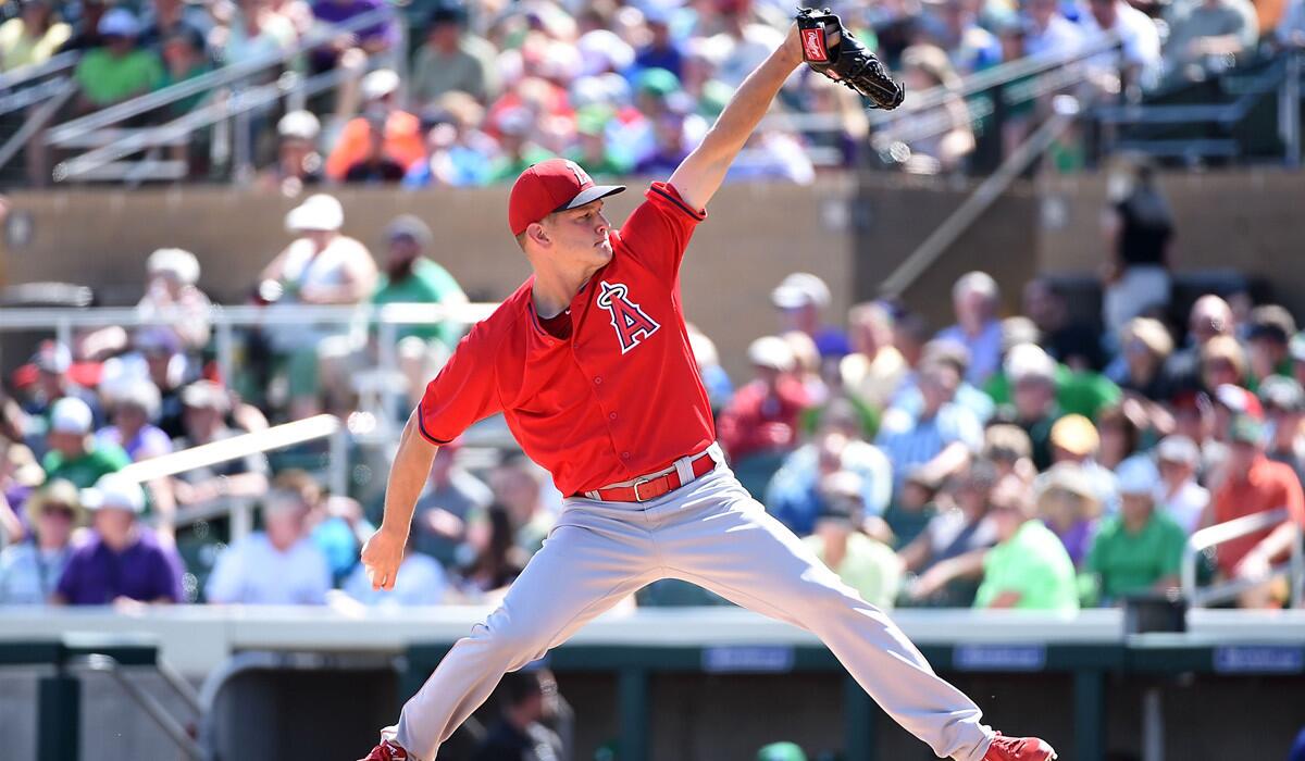 Angels pitcher Drew Rucinski retired 12 batters, five by strikeout, to open the game against the Colorado Rockies on Tuesday.