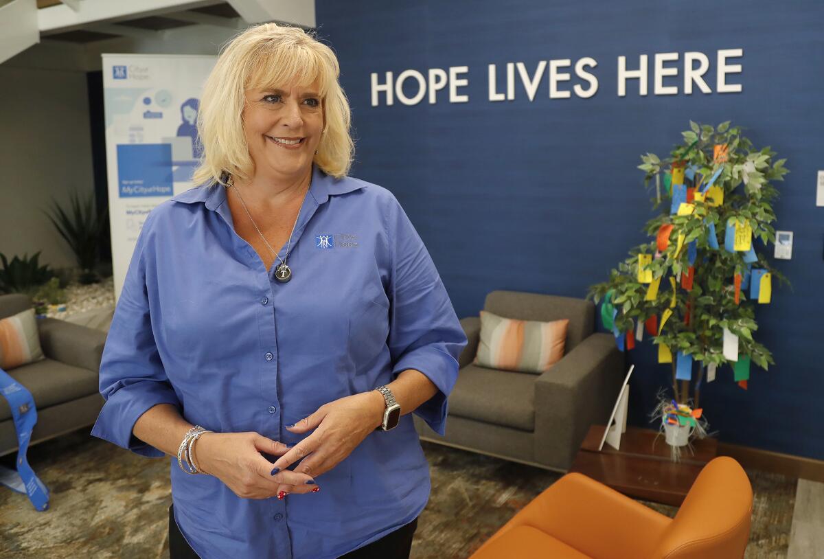 Newport Beach resident Tiffany Yuhas at the City of Hope offices in Newport Beach. 