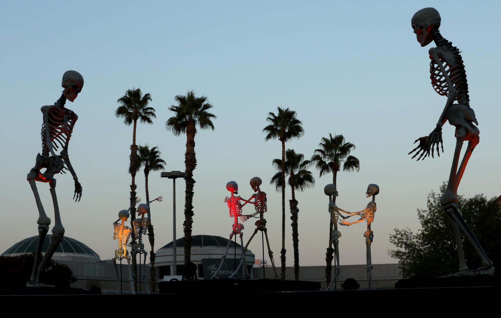 Dancing skeletons at the drive-through Hauntoween LA in Woodland Hills. 