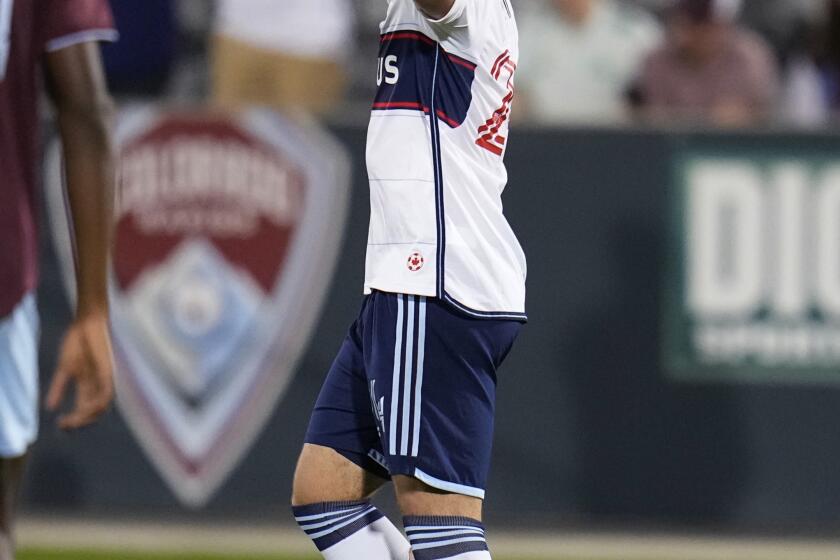 Vancouver Whitecaps forward Brian White celebrates a goal against the Colorado Rapids during the second half of an MLS soccer match Wednesday, Sept. 27, 2023, in Commerce City, Colo. (AP Photo/Jack Dempsey)