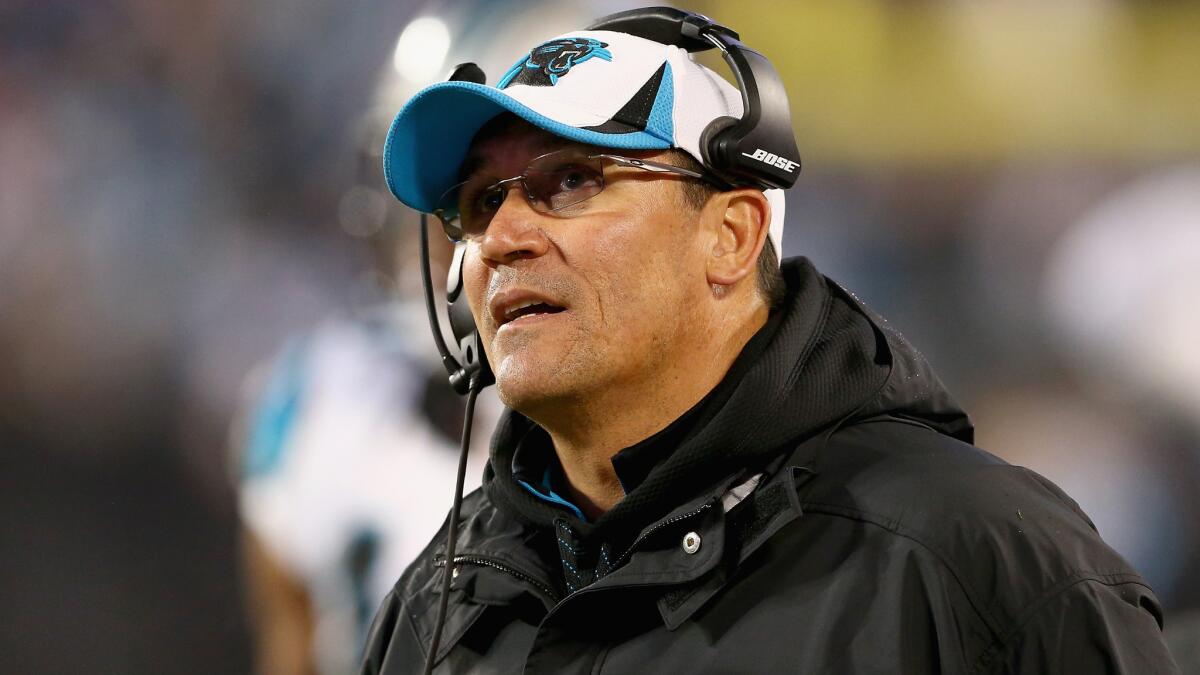 Carolina Panthers Coach Ron Rivera during his team's playoff win over the Arizona Cardinals on Saturday.