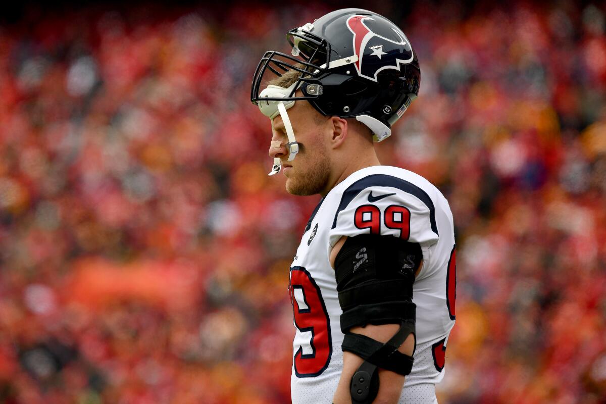 Houston Texans defensive end J.J. Watt during the team's playoff loss to the Kansas City Chiefs.