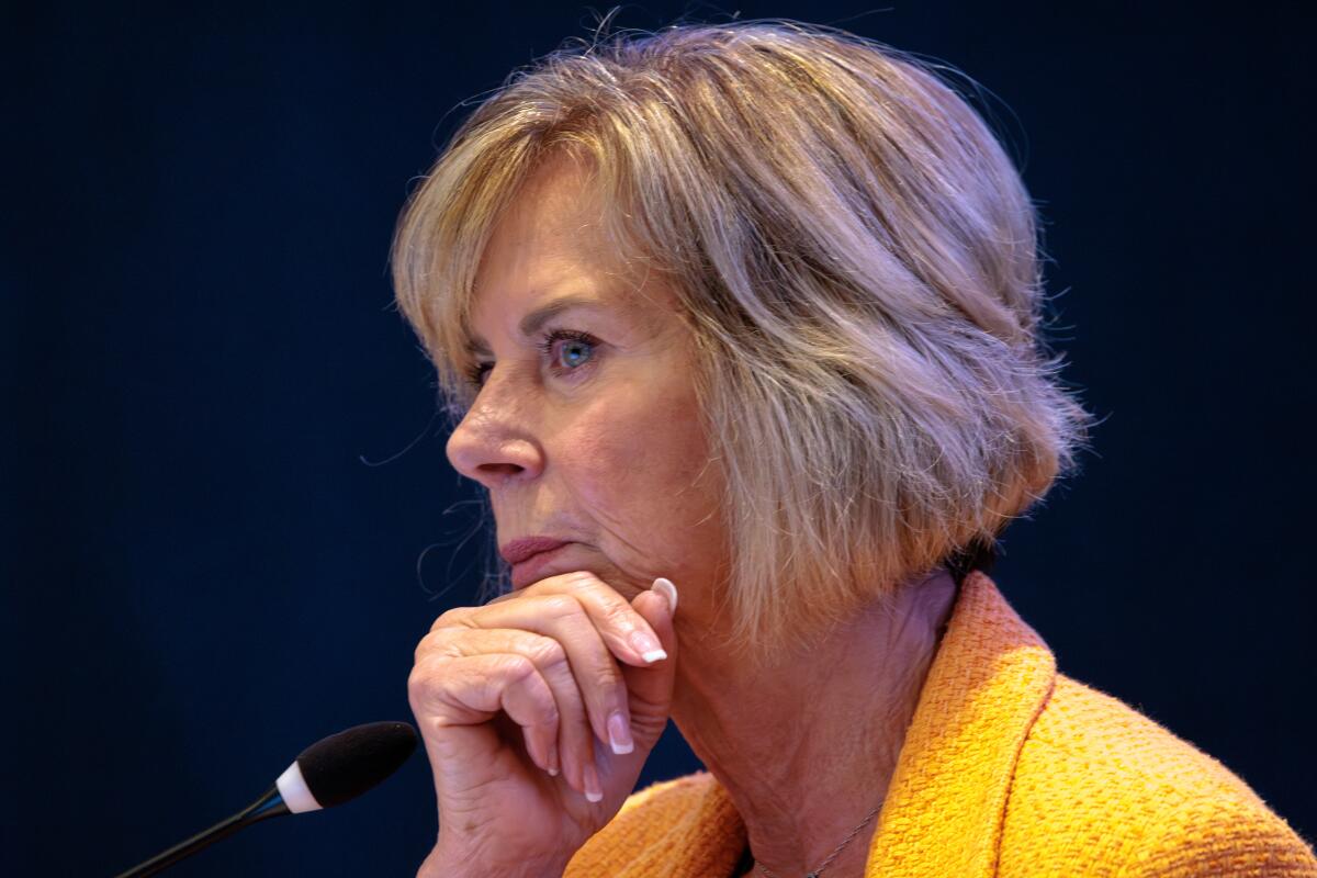 District 4 Supervisor Janice Hahn attends the Los Angeles County Board of Supervisors meeting.