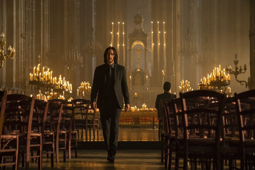 This image released by Lionsgate shows Keanu Reeves as John Wick in a scene from "John Wick 4." (Murray Close/Lionsgate via AP)