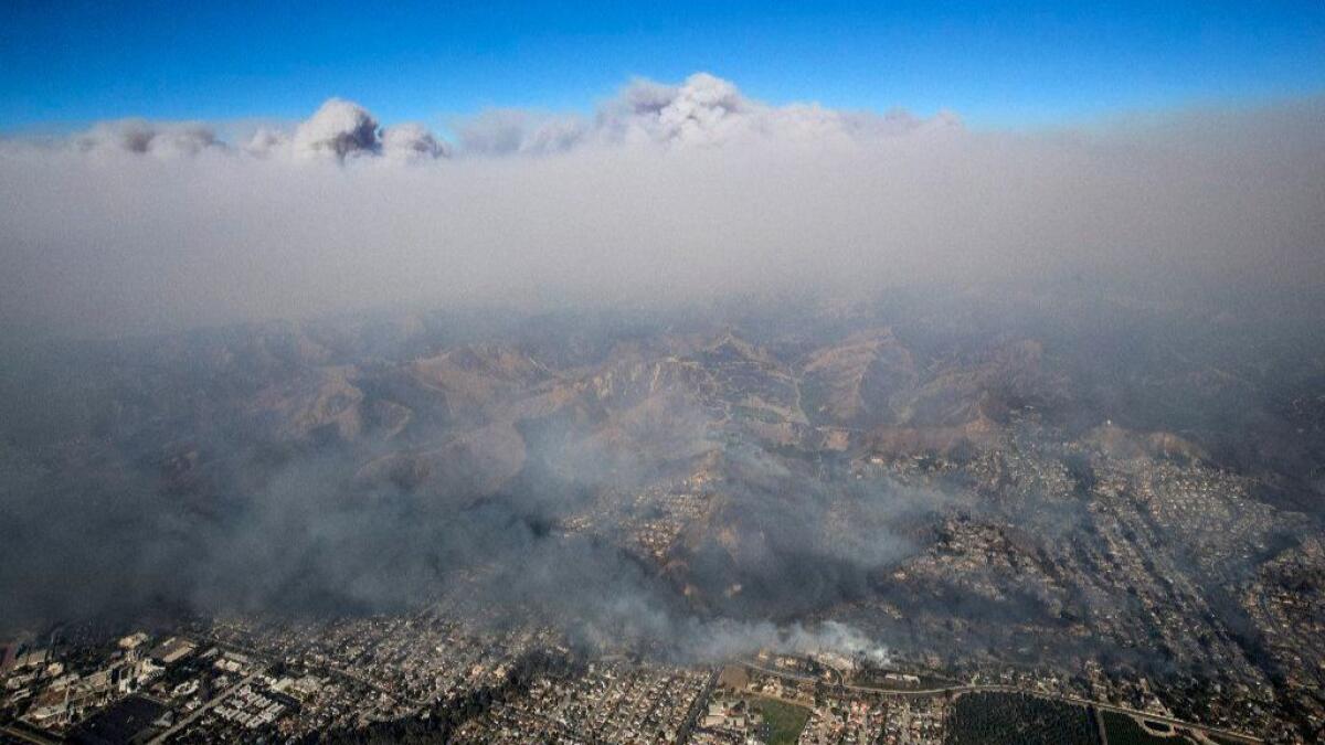 An aerial view of the Thomas fire in Ventura County on Dec. 5, 2017.