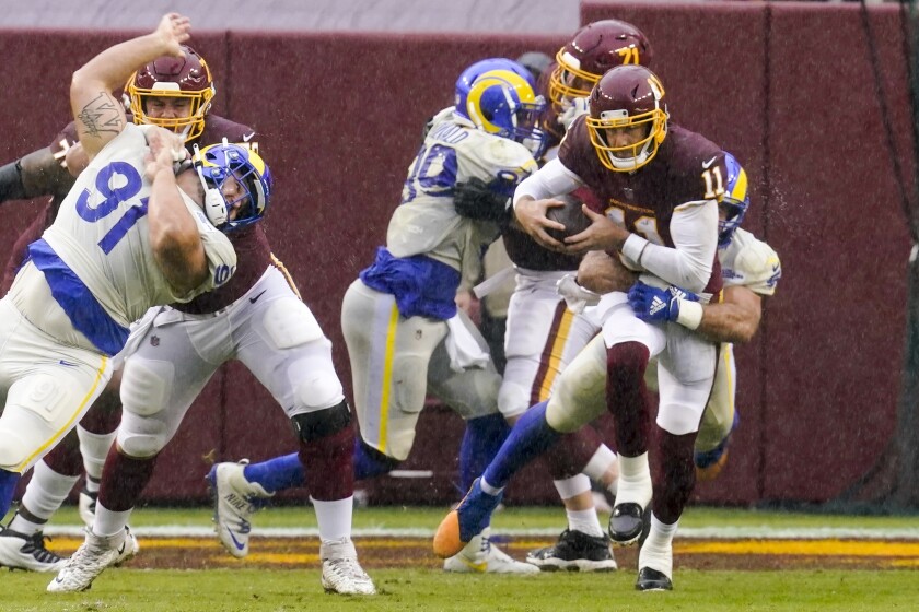 The Rams recorded eight sacks against Washington, this one on Alex Smith.
