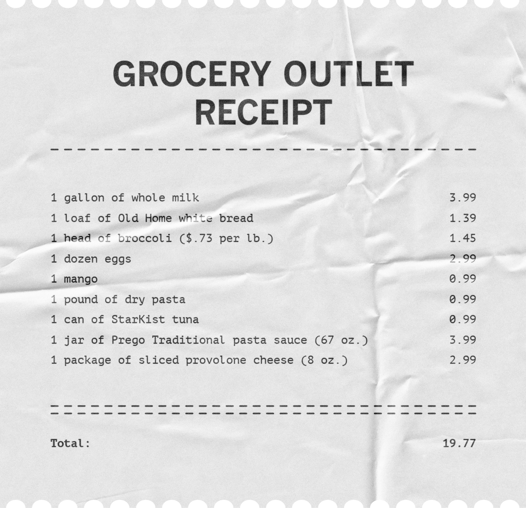 grocery store receipt