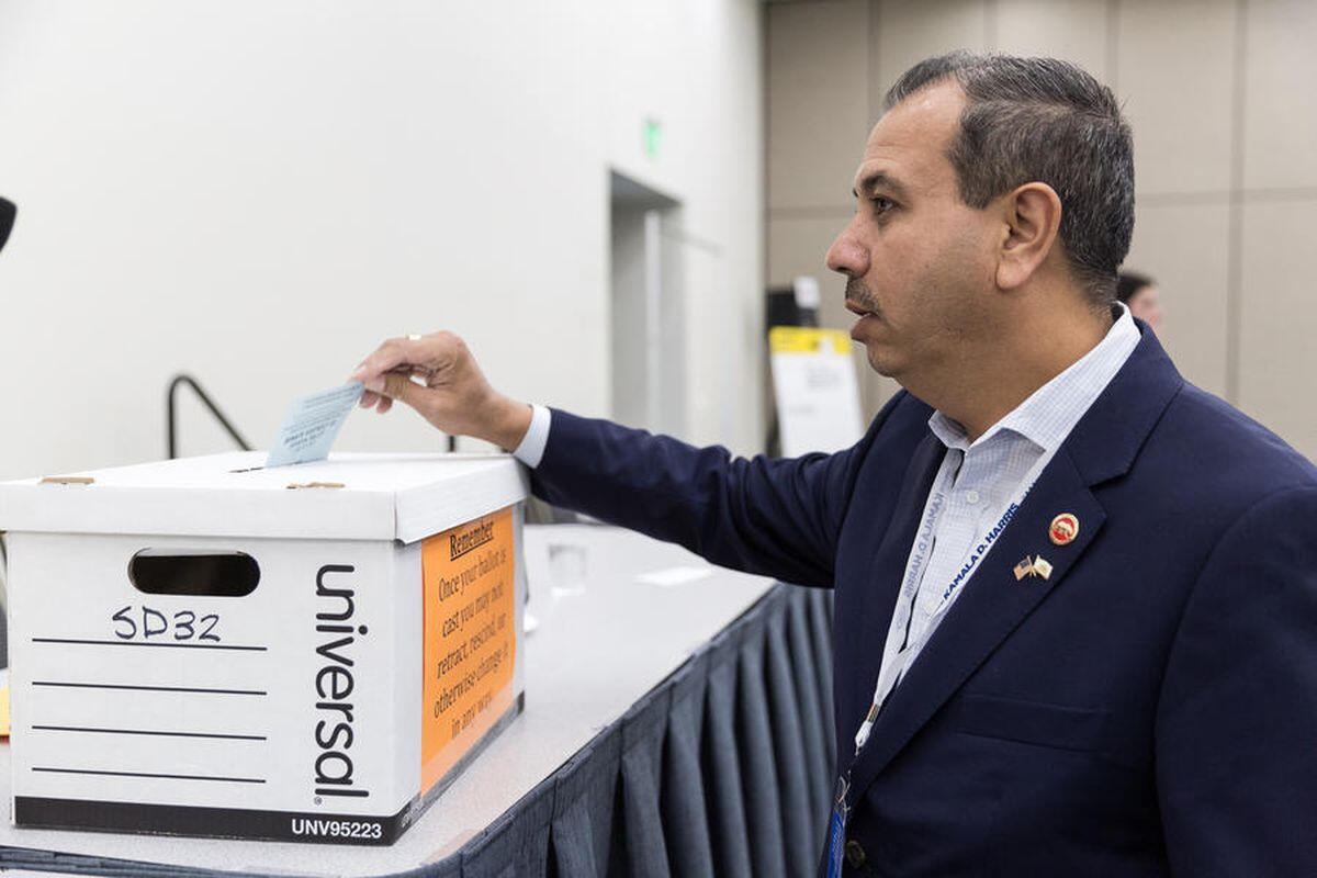 Former state Sen. Tony Mendoza (D-Artesia) casts his vote for a Democratic party endorsement in February.