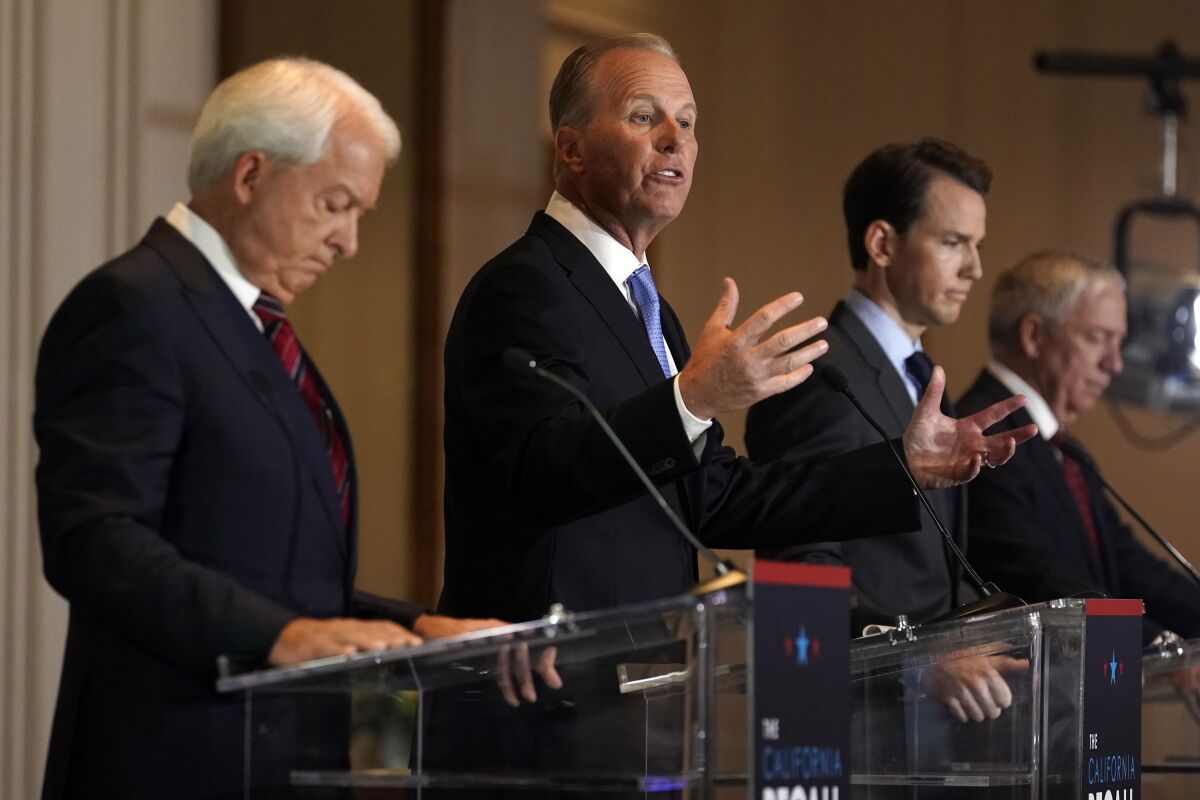 Republican candidates for California governor John Cox, left, Kevin Faulconer, Kevin Kiley and Doug Ose