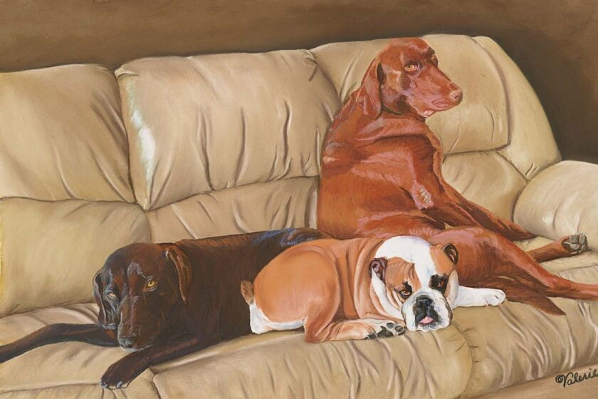 “Three Dog Couch” by Valerie Grischy, who is participating in the Ramona Artists Open Studios Tour April 9 and 10.