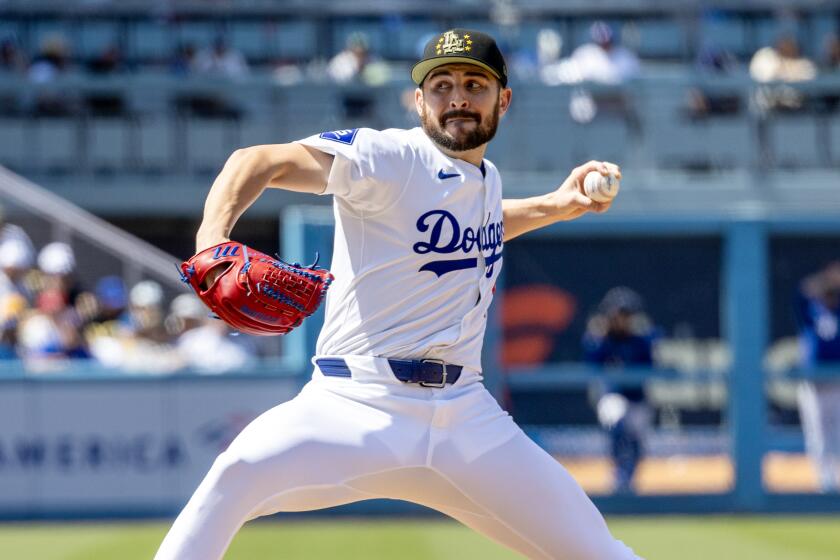 LOS ANGELES, CA - MAY19, 2024: Los Angeles Dodgers pitcher Alex Vesia (51) pitches in relief.