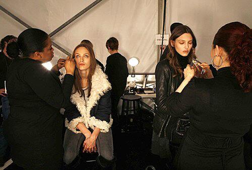 models backstage at Diane Von Furstenberg's fall 2009 show.