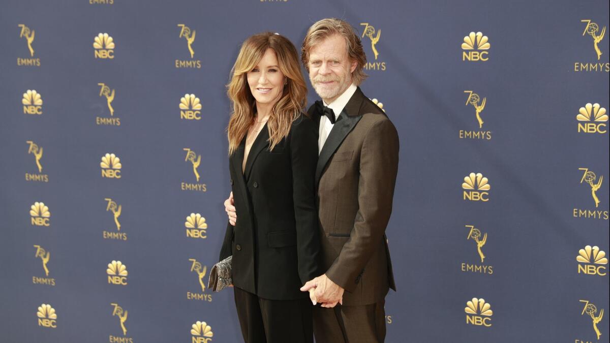 Felicity Huffman and William H. Macy arrive at the 70th Primetime Emmy Awards in Los Angeles on September 17, 2018.