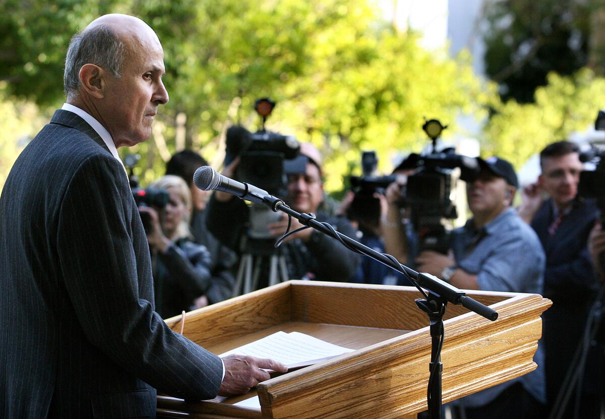 Los Angeles County Sheriff Lee Baca at a news conference in Monterey Park last month after the announcement of federal criminal charges against 18 current and former sheriff's deputies involved in jail operations.