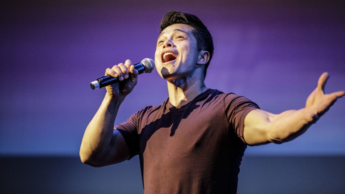 Vincent Rodriguez sings his solo from "Crazy Ex-Girlfriend" during the performance.