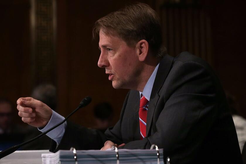WASHINGTON, DC - APRIL 07: Director of the Consumer Financial Protection Bureau Richard Cordray testifies during a hearing before the Senate Banking, Housing and Urban Affairs Committee April 7, 2016 on Capitol Hill in Washington, DC. The committee held a hearing on "The Consumer Financial Protection Bureau's Semi-Annual Report to Congress." (Photo by Alex Wong/Getty Images) ** OUTS - ELSENT, FPG, CM - OUTS * NM, PH, VA if sourced by CT, LA or MoD **