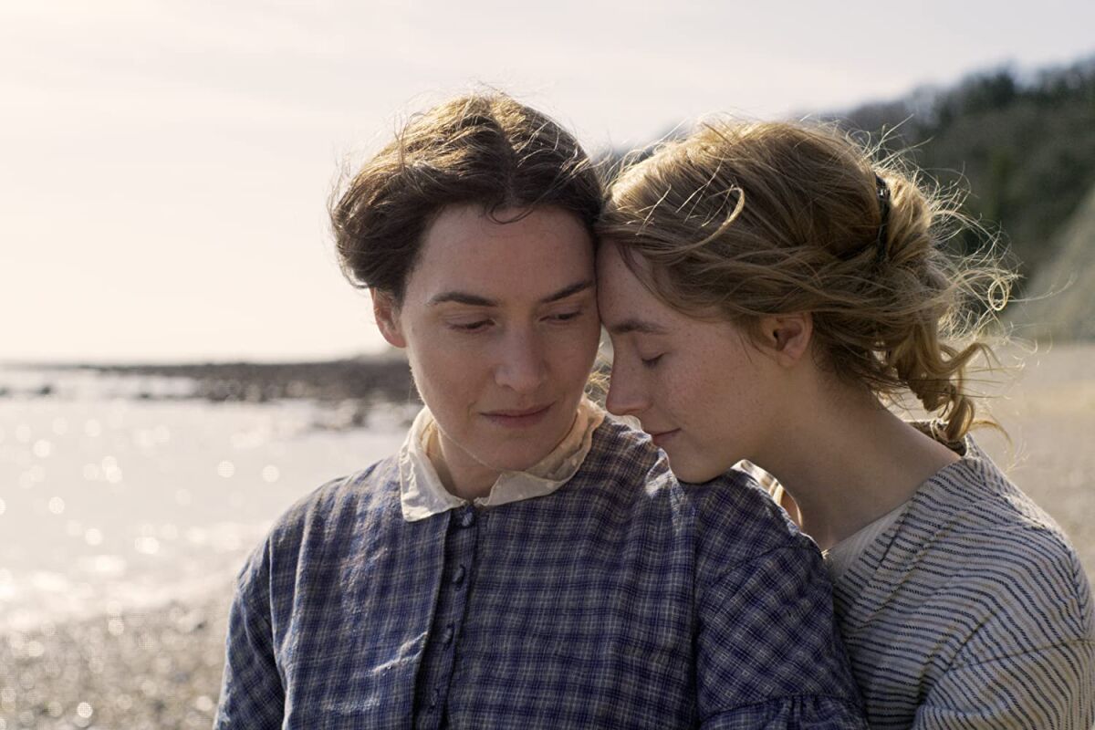 Kate Winslet, left, and Saoirse Ronan in the lesbian romance "Ammonite."