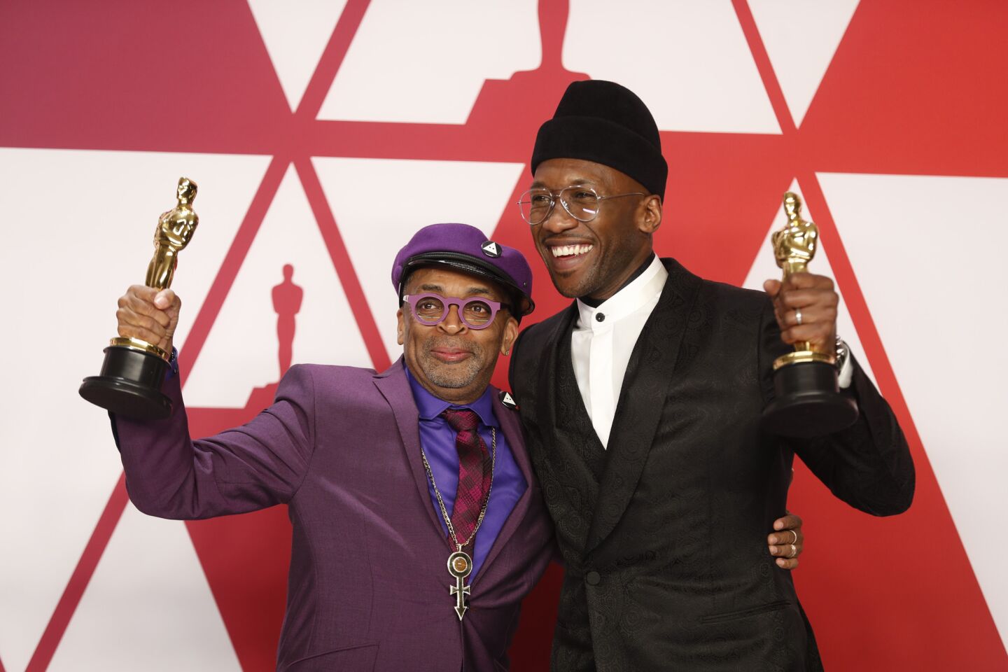 Spike Lee, left, winner of the adapted screenplay Oscar, and Mahershala Ali, supporting actor winner for "Green Book."